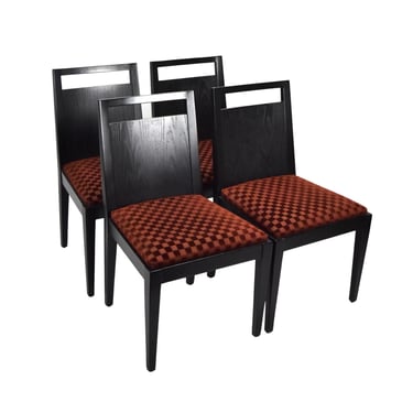 Set 4 Dessin Fournir Gerard Burdett Side Dining Chairs Black Noir w Check Velvet Upholstery 