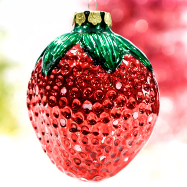 VINTAGE: Large Glass Strawberry Ornament - Blown Figural Glass Ornament - Fruit Ornament - SKU 30-409-00035075 
