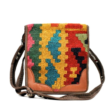 Deadstock VINTAGE: 1980's - Woven Kilim Turkish Bag - Turkish Messenger Bag Purse, Woven Tapestry Bag - Boho, Hipster - SKU 708-00028084 