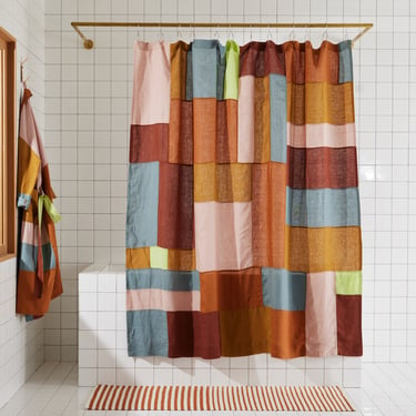 End Bits Linen Shower Curtain in Rose