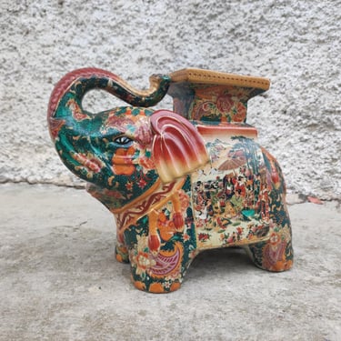 Vintage Small Ceramic Elephant Statue/ Ceramic Elephant/ Plant Stand Figure/Retro Home Decor / Flower Stand/Decorative Ornament/Pottery Art 