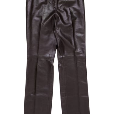 Bally - Brown Leather Straight Leg Pants Sz 10