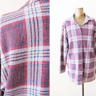 Vintage 90s Grunge Plaid Flannel Shirt S - 1990s Red Blue Long Sleeve Collared Button Down 