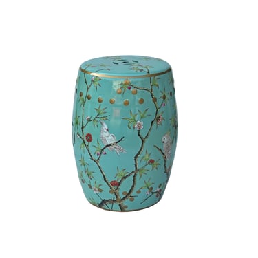 Turquoise Teal Green Porcelain Flower Parrot Round Barrel Stool Table ws3546E 