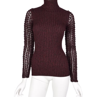 Jean Paul Gaultier Vintage AW 1997 Couture Bordeaux Ribbed Knit Popcorn Sleeve Sweater