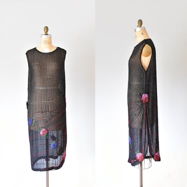Satine silk beaded 1920s dress, sheer black dress, 20s silk dress, edwardian flapper dress, sheer dress 