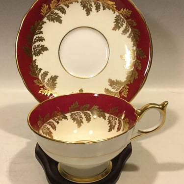 Vintage burgundy and gold Aynsley Teacup And Saucer Set England, tea lover gifts, 