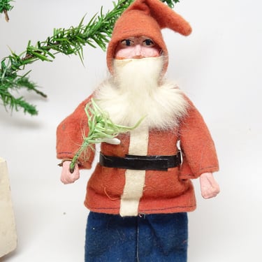 Antique German Santa for Christmas, Fur Beard, Feather Tree, Vintage Holiday Decor 