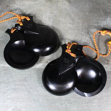 Double Set of Vintage Elton Bakelite Castanets | Black Bakelite Castanets | Vintage Instruments | Bixley Shop 