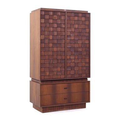 Lane Staccato Style Mid Century Canadian Brutalist Walnut Armoire - mcm 