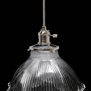 Antique 1920s 6.5 in. Glass Holophane Pendant Light
