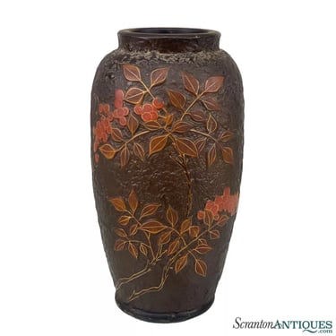 Vintage Japanese Pottery Pomegranate Tree Motif Vase