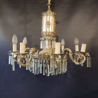 Vintage Silver and Crystal 8 Arm Chandelier 23 x 27