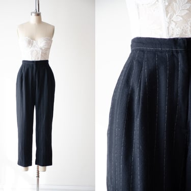 high waisted pants | 90s vintage Amanda Smith black white striped pinstripe dark academia wool straight leg ankle trousers 