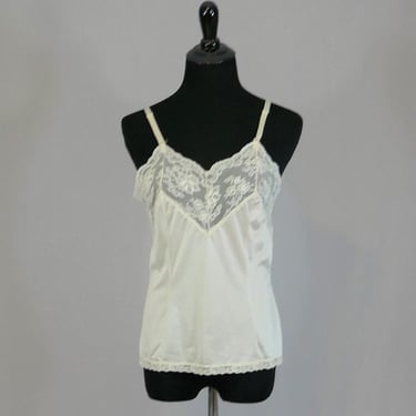 80s Pale Beige Camisole - Lace Trim - Nylon Cami Blouse Slip - Undercover Wear - Vintage 1980s - Size S 34 
