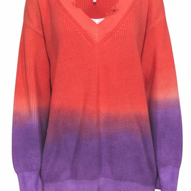 MSGM - Orange & Purple Ombre Knit V-Neck Sweater Sz S