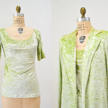 90s Vintage Lime Green Velvet Top Green Crushed velvet Shirt XS Small Criscione // 90s Vintage Green crushed velvet Wedding Party Top 