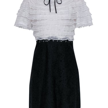 Sandro - Black & White Two Tone Lace Dress w/ Bow Accent Sz L
