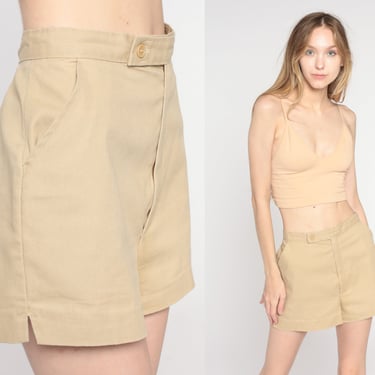 Khaki Shorts 80s Safari Shorts Retro Tan High Waisted Trouser Shorts Hipster Basic Normcore Plain Summer Short Vintage 1980s Extra Small xs 