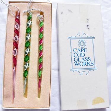 60's CAPE COD GLASS Works Candy Cane Art Glass Tree Ornaments 6