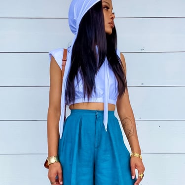 80’s High Waisted Mom Short in Cyan Blue | Vintage Shorts | High Rise pants | Blue high waisted shorts (25) 
