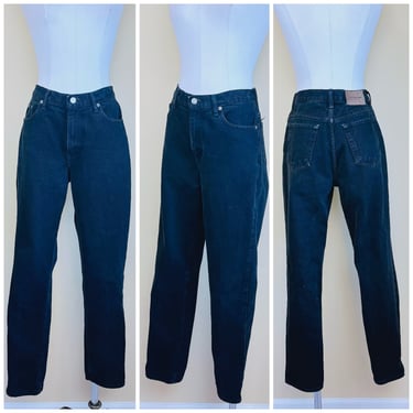 1990s Vintage Calvin Kline High Waisted Jeans / 90s Black Denim Slim Cut Mom Jeans / Size Medium 