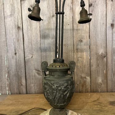 Vintage Brass Grecian Urn Lamp With Marble Base 27” X 13” X 8”