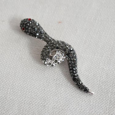 Vintage Sterling Silver and Rhinestone Snake Pendant 