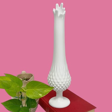 Vintage Fenton Swung Vase Retro 1960s Mid Century Modern + 14.75" H + White + Milk Glass + Hobnail Design + Hob Nob + MCM Home Decoration 