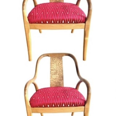 Mid Century Modern Bentwood Burl Maple Wood Dining Chair Pair TEAK ROSEWOOD MCM