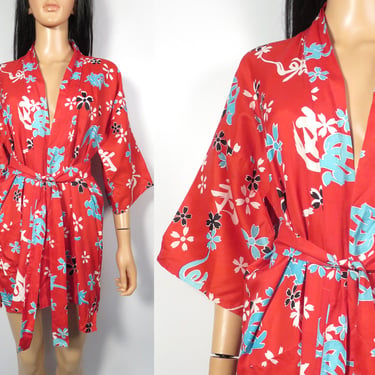 Vintage 60s Japanese Floral Short Robe Size S 
