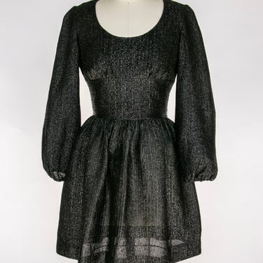 1960s Dress Black Metallic Mod Mini XS 