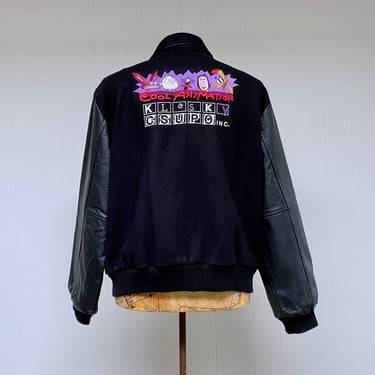 Vintage 1990s Klasky Csupo Cast & Crew Jacket, Embroidered Black Wool Varsity Jacket, Iconic Animation Collectible, Large, VFG 