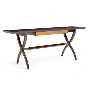 Edward Wormley for Dunbar Mid Century Brass, Walnut and Mahogany Console Table - mcm 