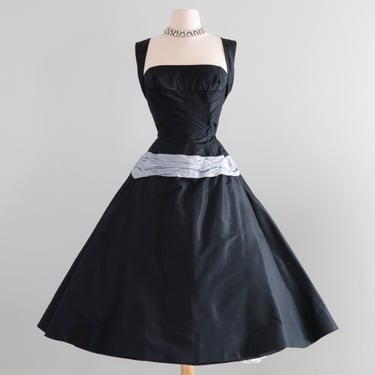 Vintage 1950's New Look Inspired Silk Taffeta Party Dress With Sash / Small