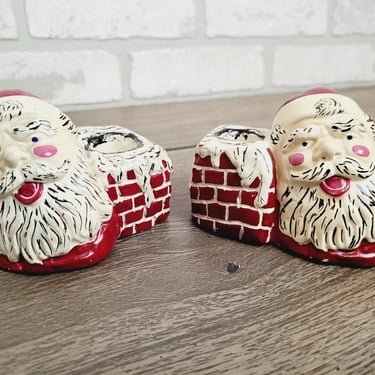Vintage Set of Santa Claus Candle Holders 