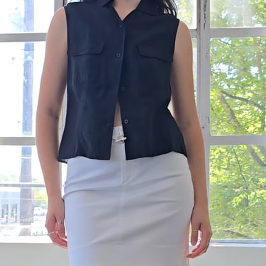 Armani Black Sleeveless Linen Blouse