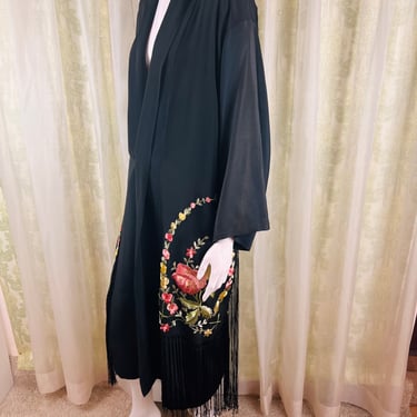 1920's Embroidered Fringe Kimono Boudoir Robe