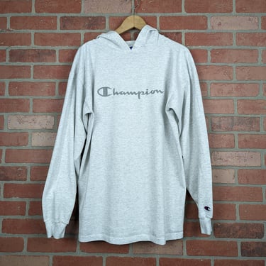 Vintage 90s Champion Athletics ORIGINAL Hooded Longsleeve Shirt - Large 