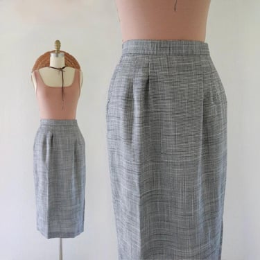 micro houndstooth skirt - 26-27 - vintage 90s black white straight pencil womens size 4 small minimal 