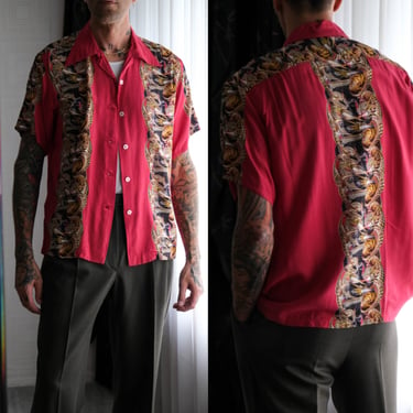Vintage The Real McCoys Bou-Ken-Oh Godzilla vs. King Ghidorah Rayon Loop Collar Shirt | Made in Japan | Designer Camp Collar Aloha Shirt 