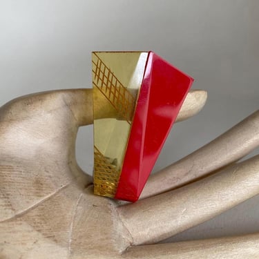 Art Deco Antique 1930s  Red & Apple juice Bakelite carved Geometric Dress clip brooch by BakeliteBa
