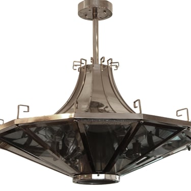 1950s French Modern 36 in. Chrome & Glass Pendant Light