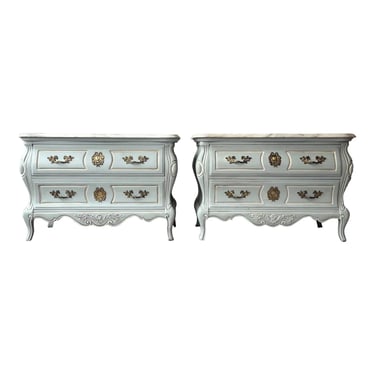 1960s Louis XV Style Marble Top Two Drawer Commodes / oversized nightstands - a Pair 