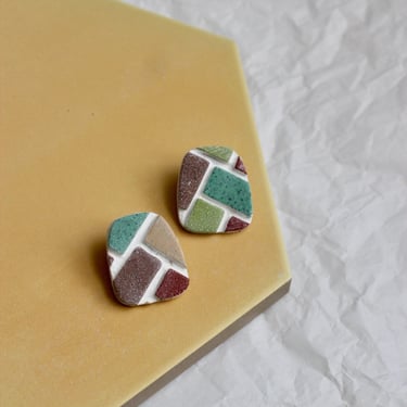 Tile Studs / Funky Polymer Clay Earrings / Modern Unique Jewelry Design 