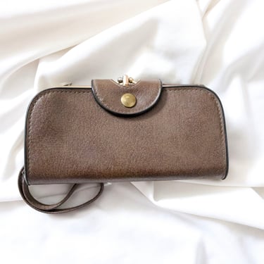 vintage vegan wristlet - 70s womens brown clutch billfold bill fold purse 