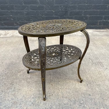 Vintage Two-Tier Brass Oval  End / Side Table with Bird Motif, c.1960’s 