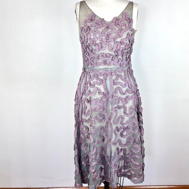 Vintage 50s 60s Purple Gray Silk Ribbon Dress / 1950s Sheer Lace Dress Circle Skirt Small Medium Large VLV New Look Pin Up PinUp Rockabilly 