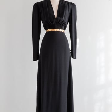 Sublime 1930's Black Rayon Evening Gown / ML