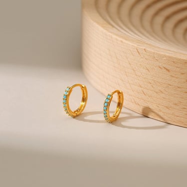 E138 turquoise earrings, turquoise hoop earrings, huggie hoop earrings, gold hoop earrings, small hoop earrings, gold huggie earrings 